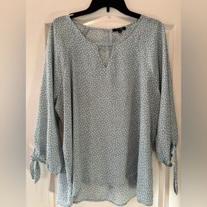 Papermoon Light Blue Polka Dot Blouse - Keyhole Tie Sleeve Top